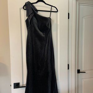 Eliza J Bow One-Shoulder Velvet Gown - Grey